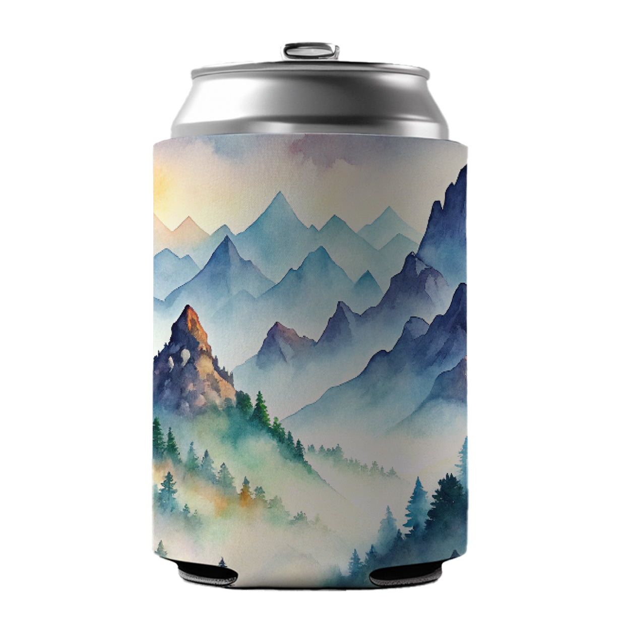 Mist Covered Mountains Misty Watercolor Can Cooler Beer Soda Drink Insulated Holder Sleeve Hugger