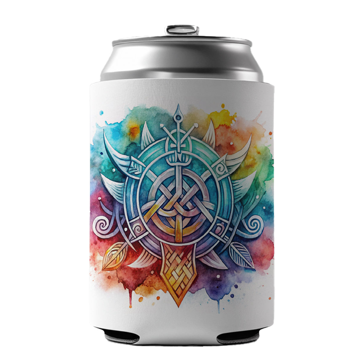Norse Viking Symbols Watercolor Can Cooler Beer Soda Drink Insulated Holder Sleeve Hugger