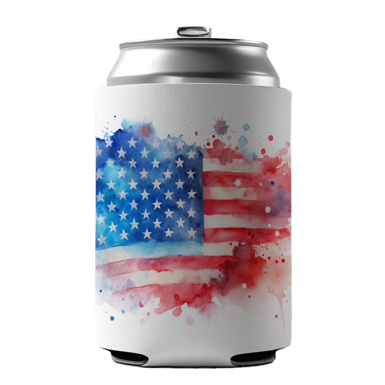 Patriotic American Flag USA Watercolor Can Cooler Beer Soda Drink Insulated Holder Sleeve Hugger