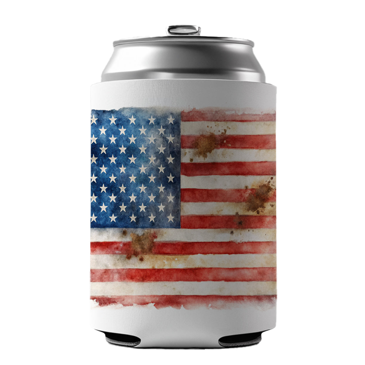 Patriotic Rustic Worn American Flag Watercolor Can Cooler Beer Soda Drink Insulated Holder Sleeve Hugger