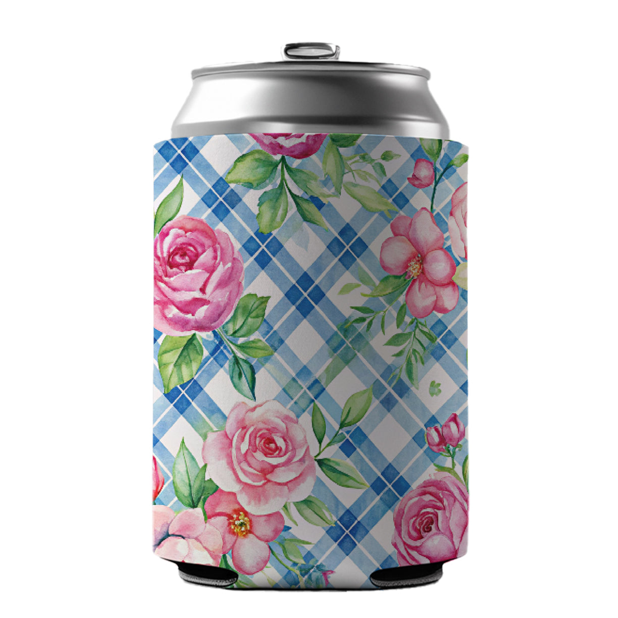 Pretty Pink Flowers Floral Blue Wallpaper Can Cooler Beer Soda Drink Insulated Holder Sleeve Hugger