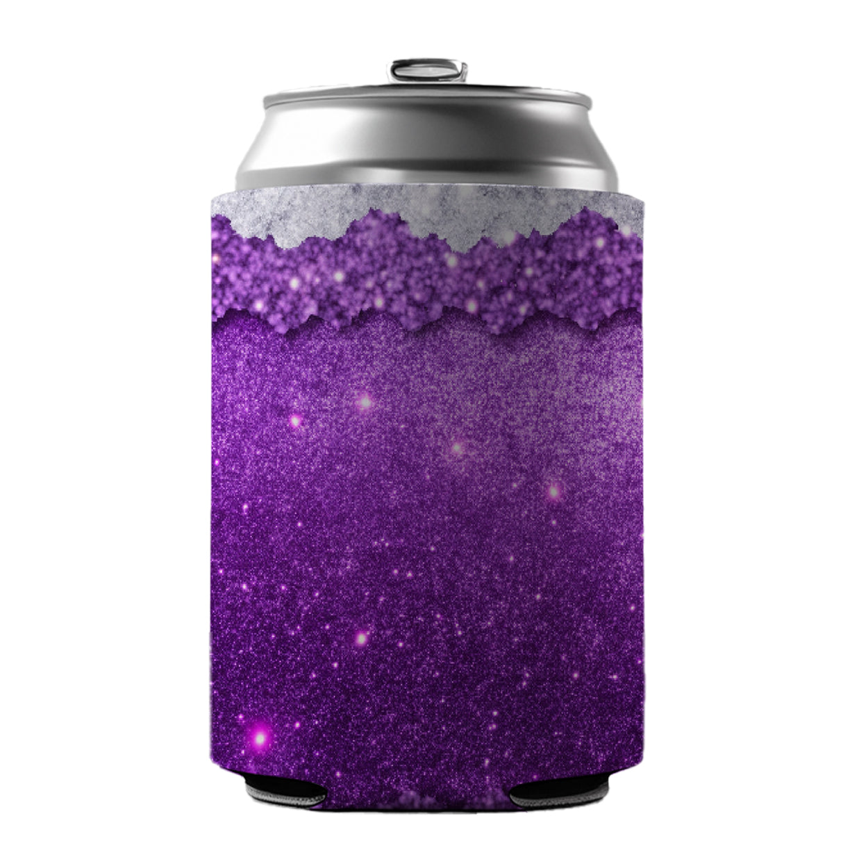 Purple Faux Glitter Can Cooler Beer Soda Drink Insulated Holder Sleeve Hugger