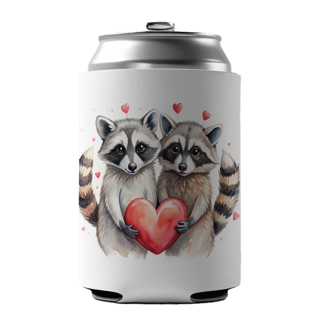 Raccoons In Love With Hearts Valentine's Day Can Cooler Beer Soda Drink Insulated Holder Sleeve Hugger
