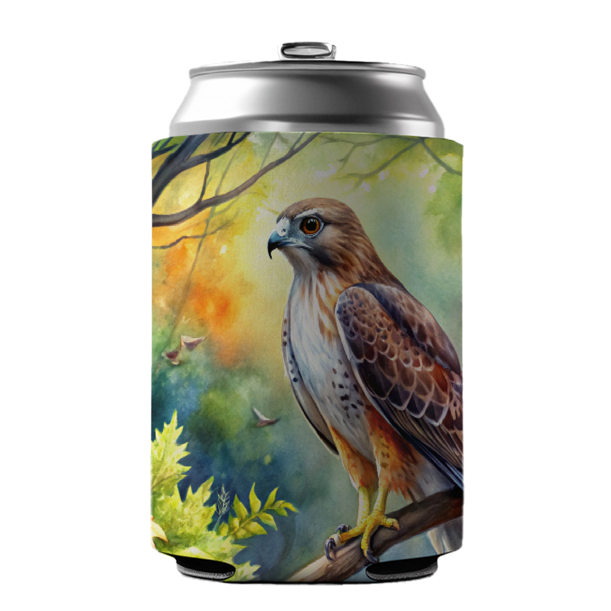 Red-tailed Hawk Raptor Bird Of Prey In Tree Watercolor Can Cooler Beer Soda Drink Insulated Holder Sleeve Hugger