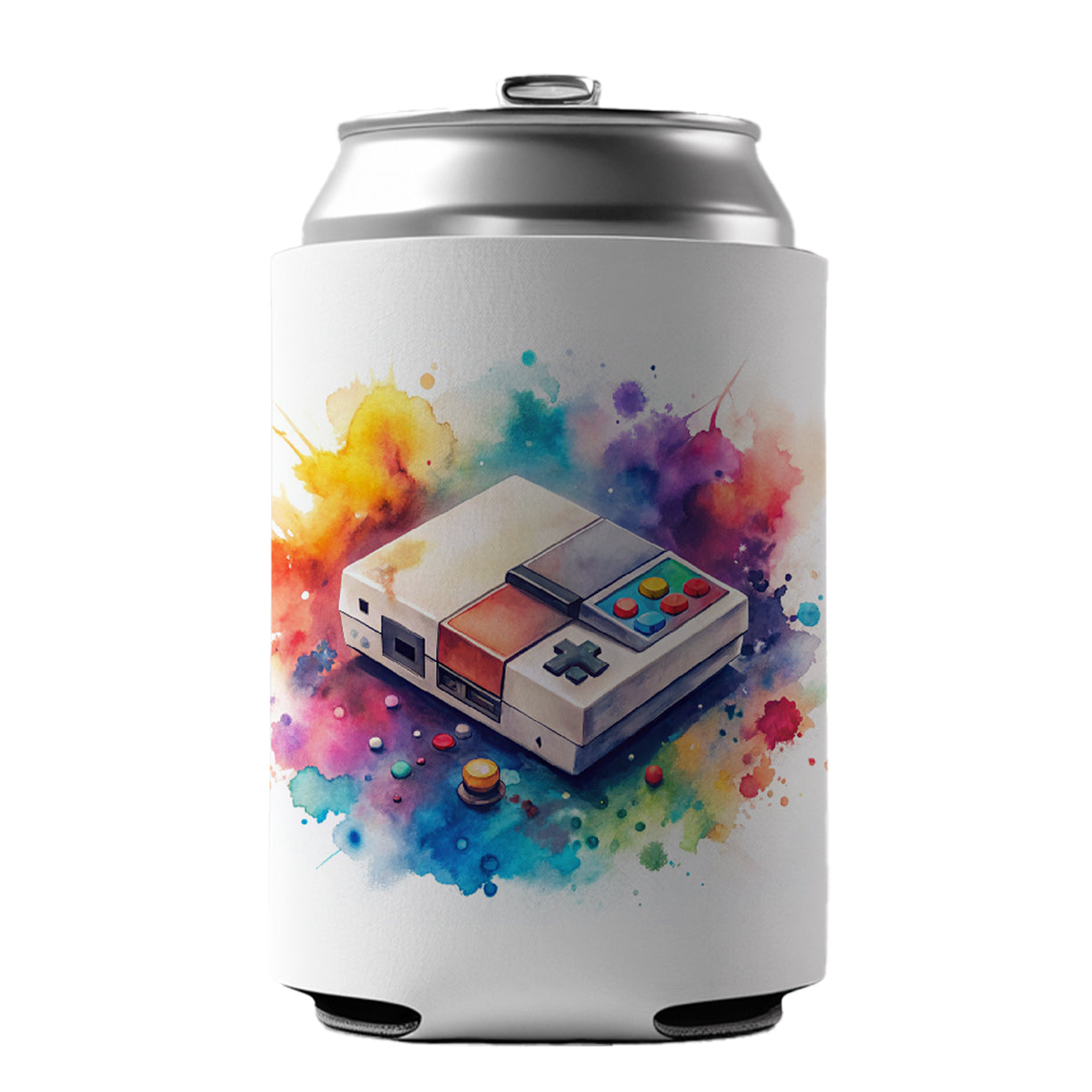 Retro Arcade Console System Watercolor Can Cooler Beer Soda Drink Insulated Holder Sleeve Hugger