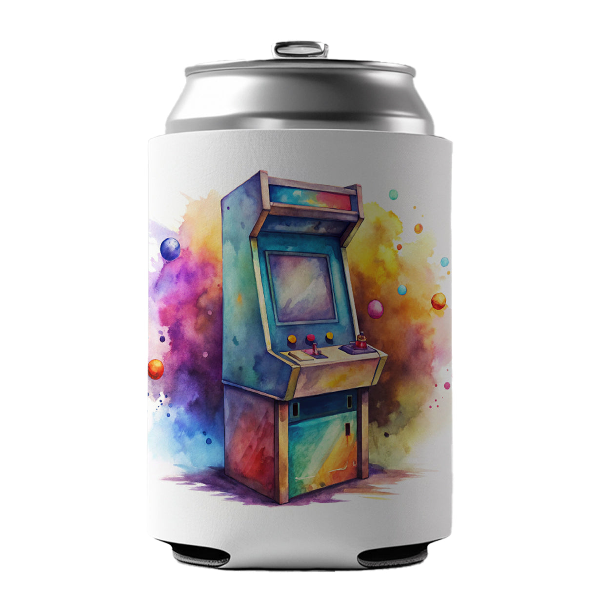 Retro Stand-up Arcade System Watercolor Can Cooler Beer Soda Drink Insulated Holder Sleeve Hugger