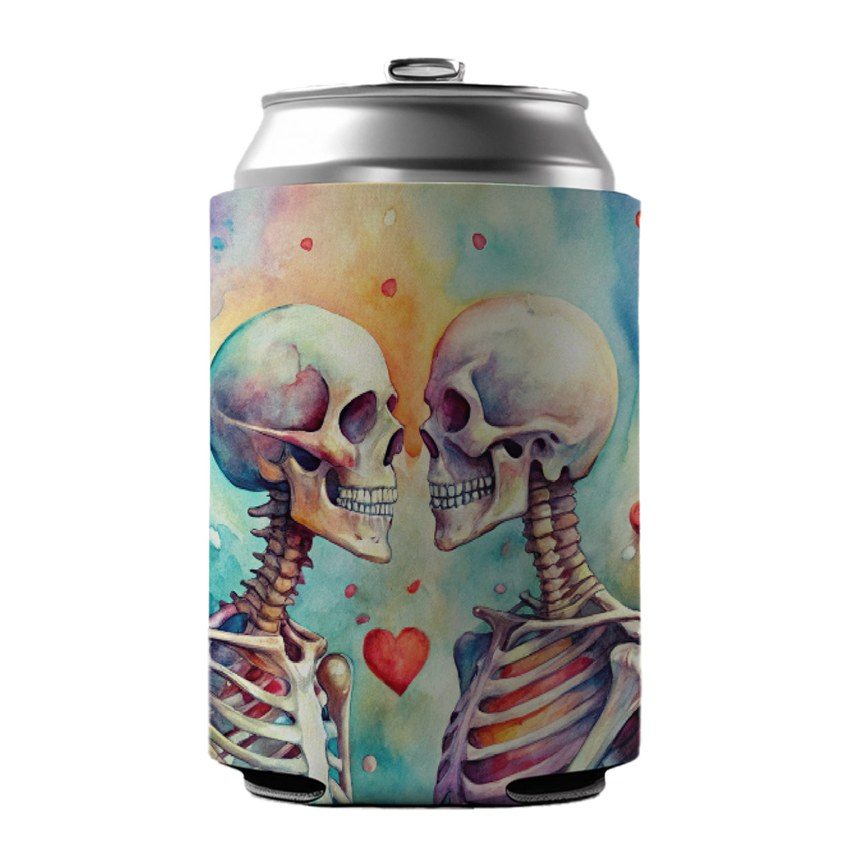 Skeletons In Love Hearts Valentine's Day Can Cooler Beer Soda Drink Insulated Holder Sleeve Hugger