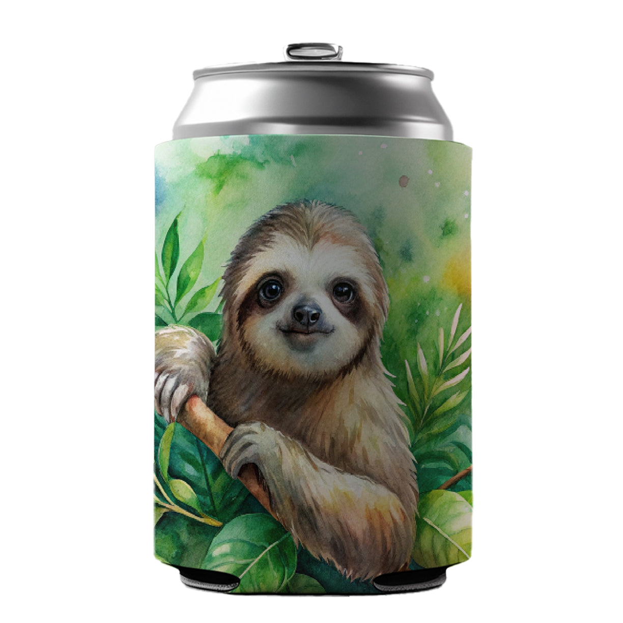 Sloth In A Tree Watercolor Can Cooler Beer Soda Drink Insulated Holder Sleeve Hugger
