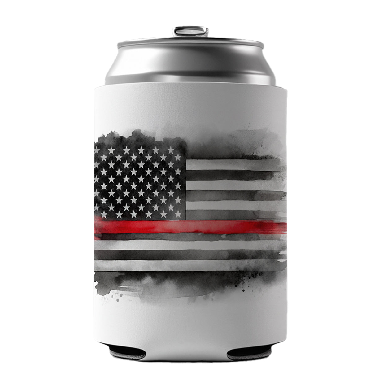 Thin Red Line Black And White American Flag Support Firemen Firefighters Can Cooler Beer Soda Drink Insulated Holder Sleeve Hugger