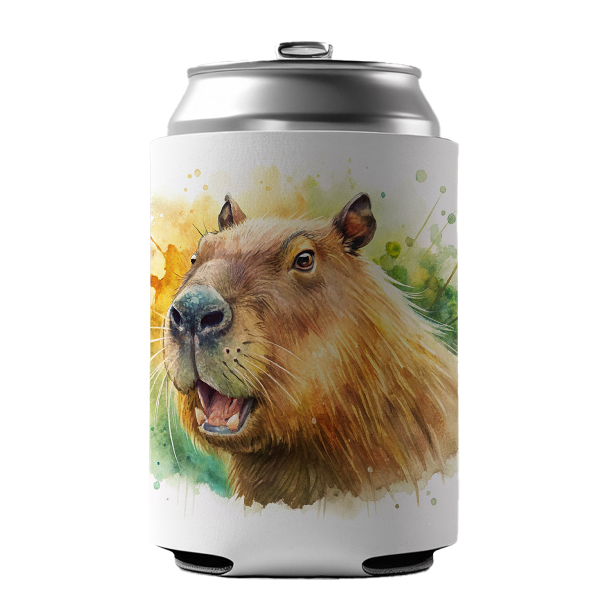 Angry Capybara Watercolor Can Cooler Beer Soda Drink Insulated Holder Sleeve Hugger