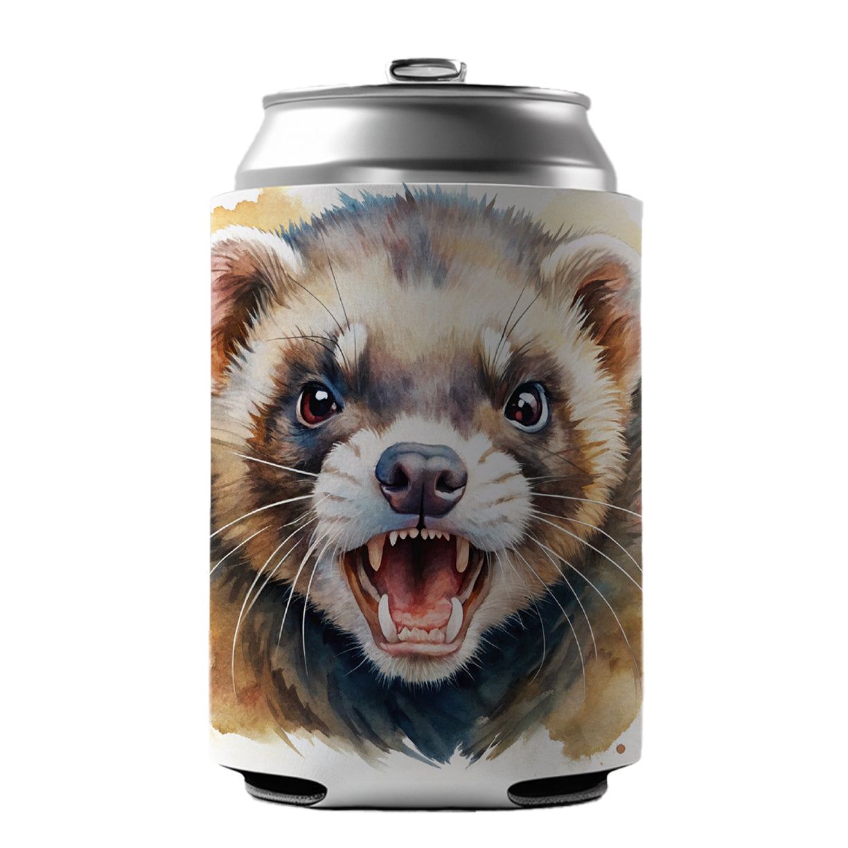 Angry Ferret Watercolor Can Cooler Beer Soda Drink Insulated Holder Sleeve Hugger