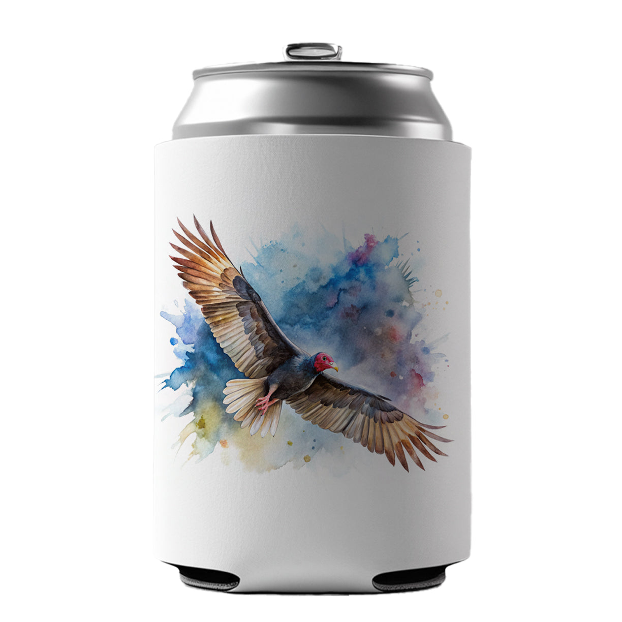 Black Turkey Vulture In Flight Watercolor Can Cooler Beer Soda Drink Insulated Holder Sleeve Hugger