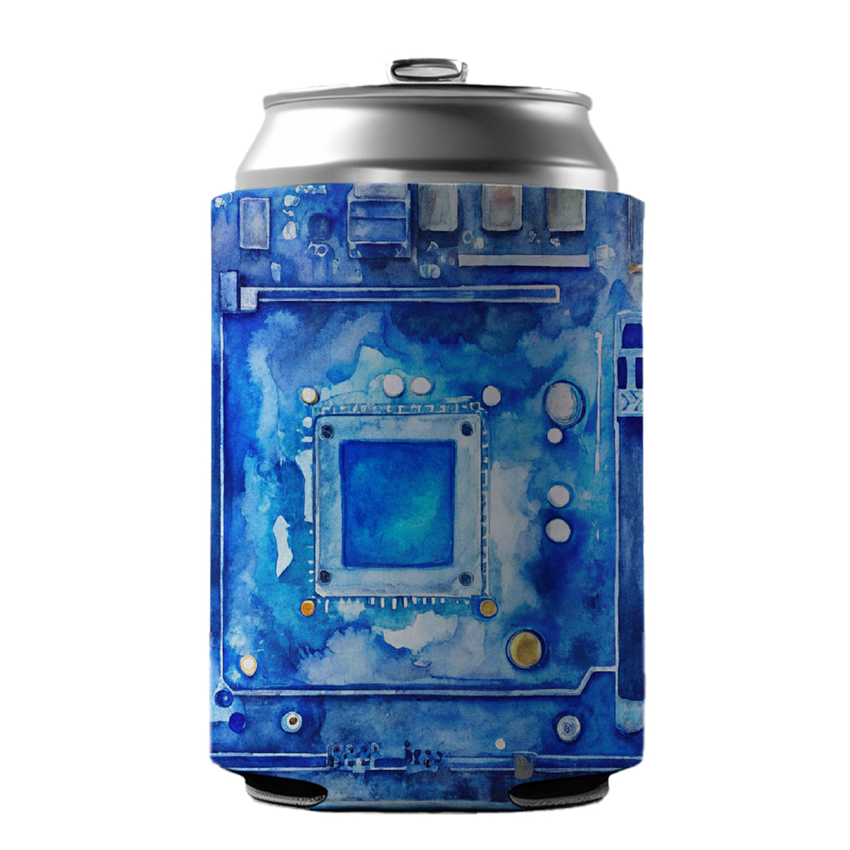 Blue Computer Motherboard Watercolor Can Cooler Beer Soda Drink Insulated Holder Sleeve Hugger