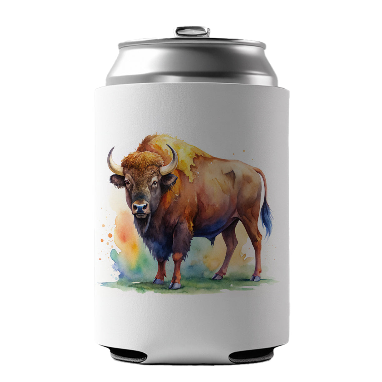 Buffalo Bison Watercolor Can Cooler Beer Soda Drink Insulated Holder Sleeve Hugger