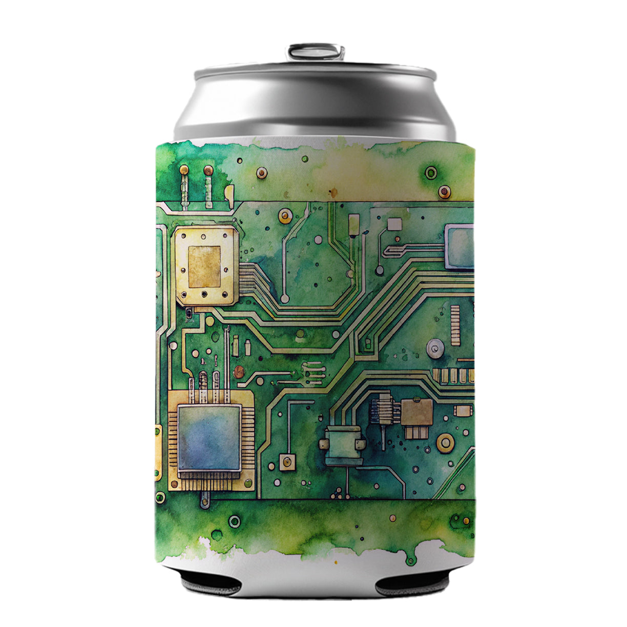 Detailed Circuit Board Watercolor Can Cooler Beer Soda Drink Insulated Holder Sleeve Hugger