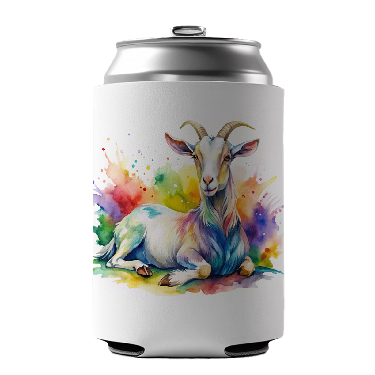 Fainting Goat Rainbow Colorful Watercolor Can Cooler Beer Soda Drink Insulated Holder Sleeve Hugger