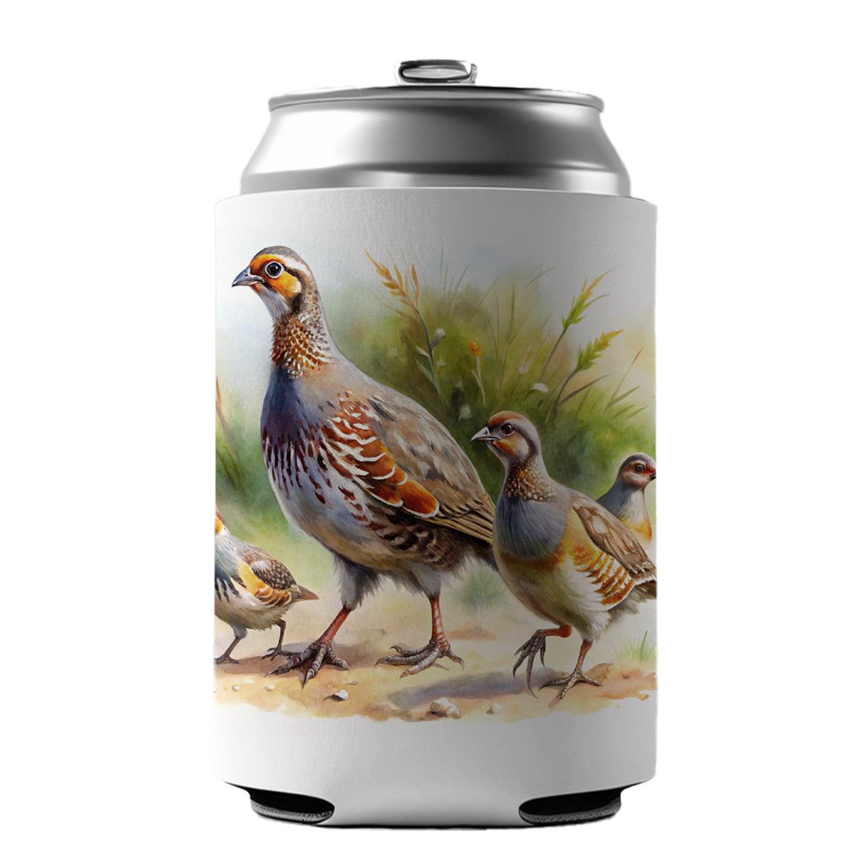 Family Of Partridges Running Watercolor Can Cooler Beer Soda Drink Insulated Holder Sleeve Hugger