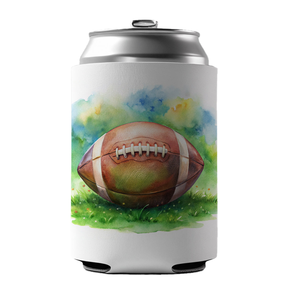 Football Ball On Field Watercolor Can Cooler Beer Soda Drink Insulated Holder Sleeve Hugger