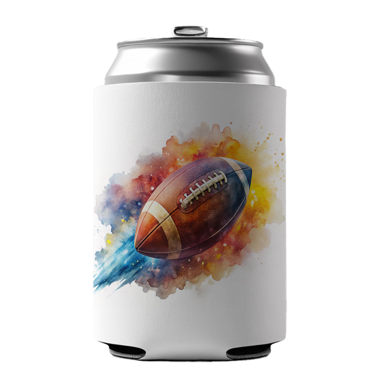 Football Rocketing Through The Air Watercolor Can Cooler Beer Soda Drink Insulated Holder Sleeve Hugger