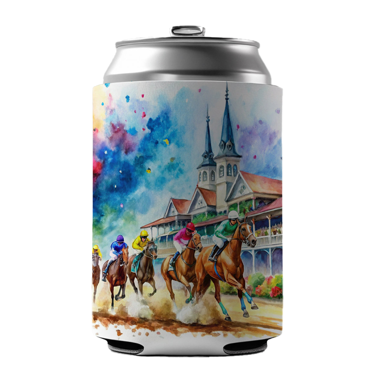 Horse Racing Derby Watercolor Can Cooler Beer Soda Drink Insulated Holder Sleeve Hugger