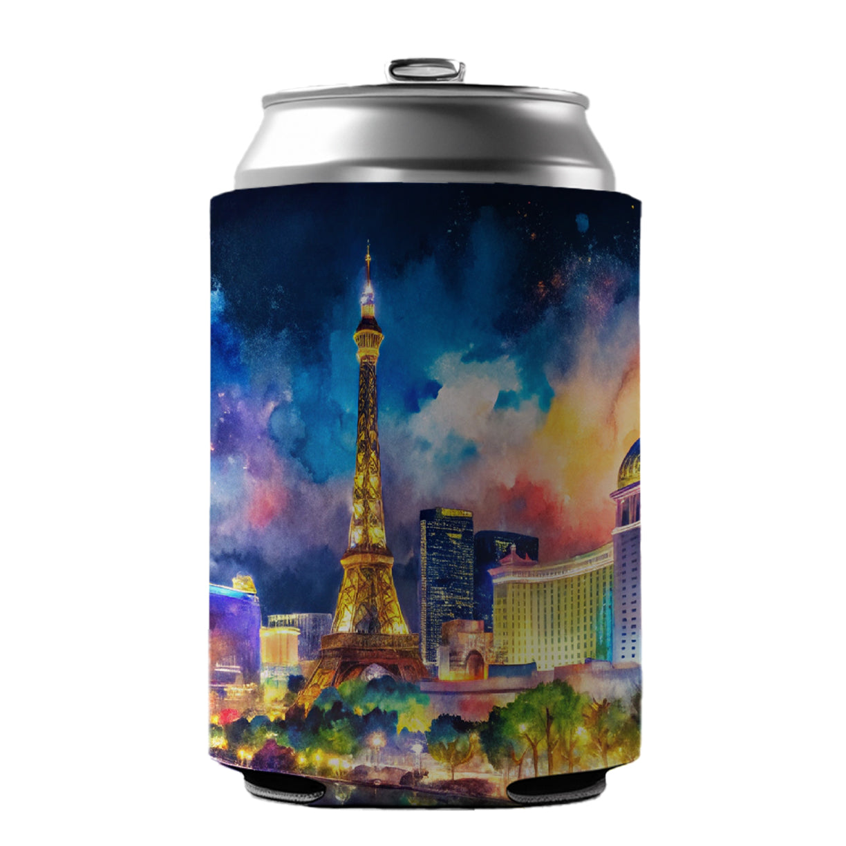 Las Vegas Strip At Night Watercolor Can Cooler Beer Soda Drink Insulated Holder Sleeve Hugger