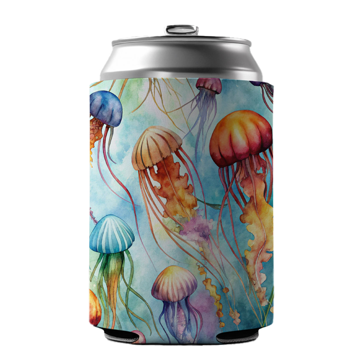 Lots Of Jellyfish Underwater Watercolor Can Cooler Beer Soda Drink Insulated Holder Sleeve Hugger
