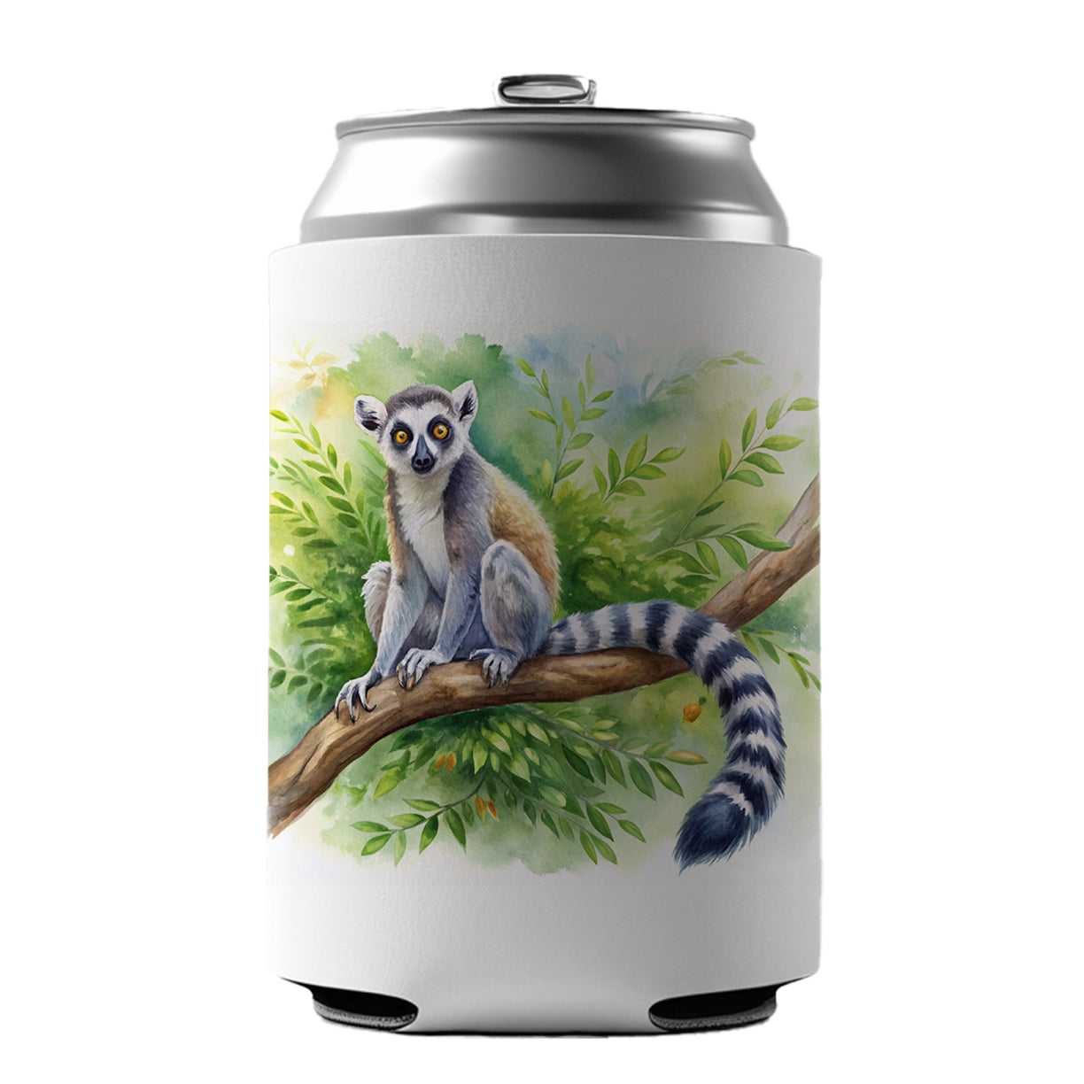 Ring-Tailed Lemur In Tree Watercolor Can Cooler Beer Soda Drink Insulated Holder Sleeve Hugger
