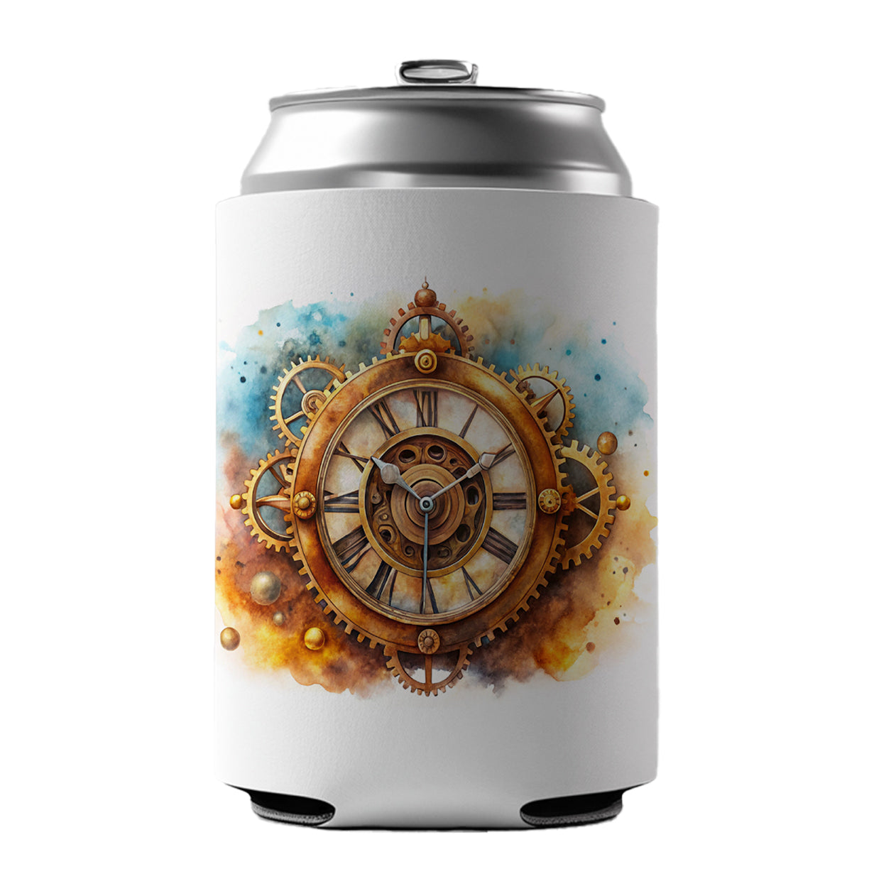 Steampunk Clock Fantasy Sci-fi Watercolor Can Cooler Beer Soda Drink Insulated Holder Sleeve Hugger