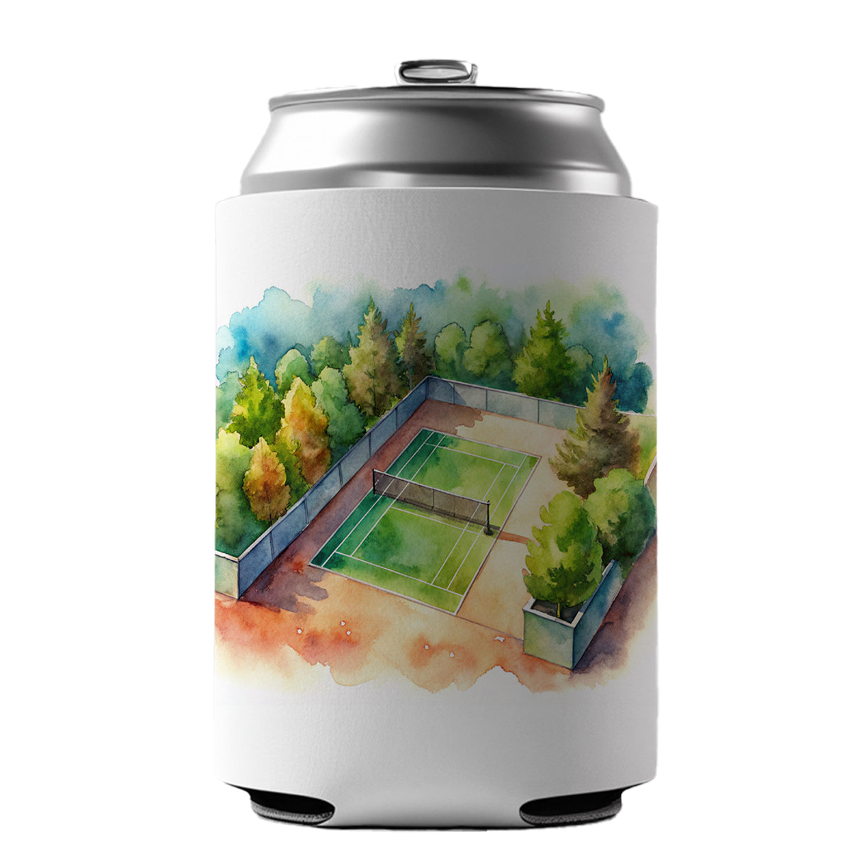 Tennis Court Watercolor Can Cooler Beer Soda Drink Insulated Holder Sleeve Hugger