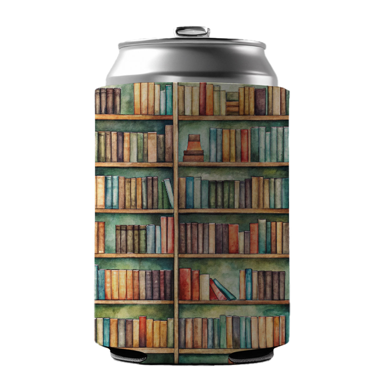 Bookshelves Library Reading Reader Books Can Cooler Beer Soda Drink Insulated Holder Sleeve Hugger
