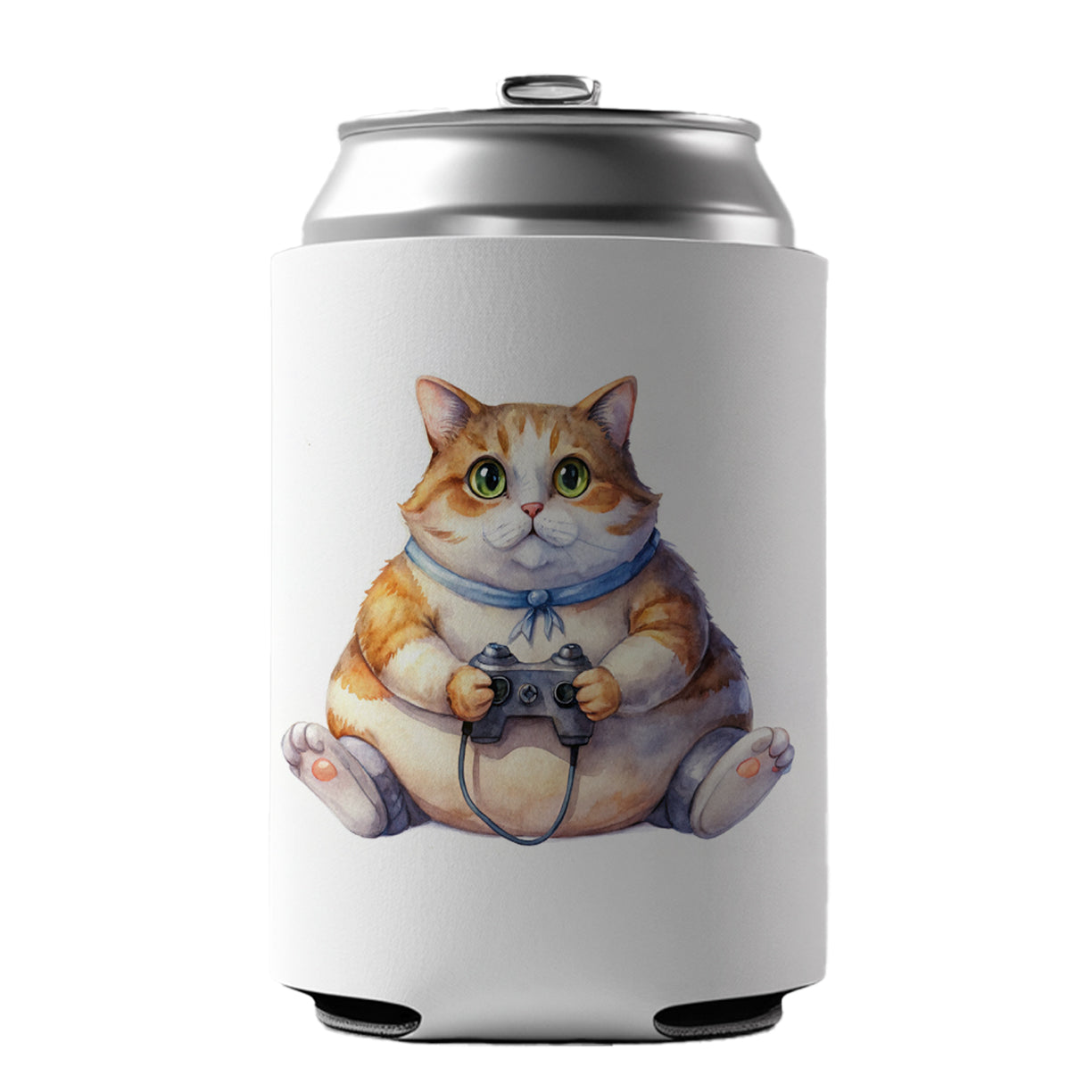 Fat Gamer Kitty Can Cooler Beer Soda Drink Insulated Holder Sleeve Hugger