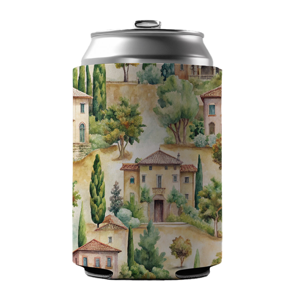 Italian Villa Hillside Town Italy Can Cooler Beer Soda Drink Insulated Holder Sleeve Hugger