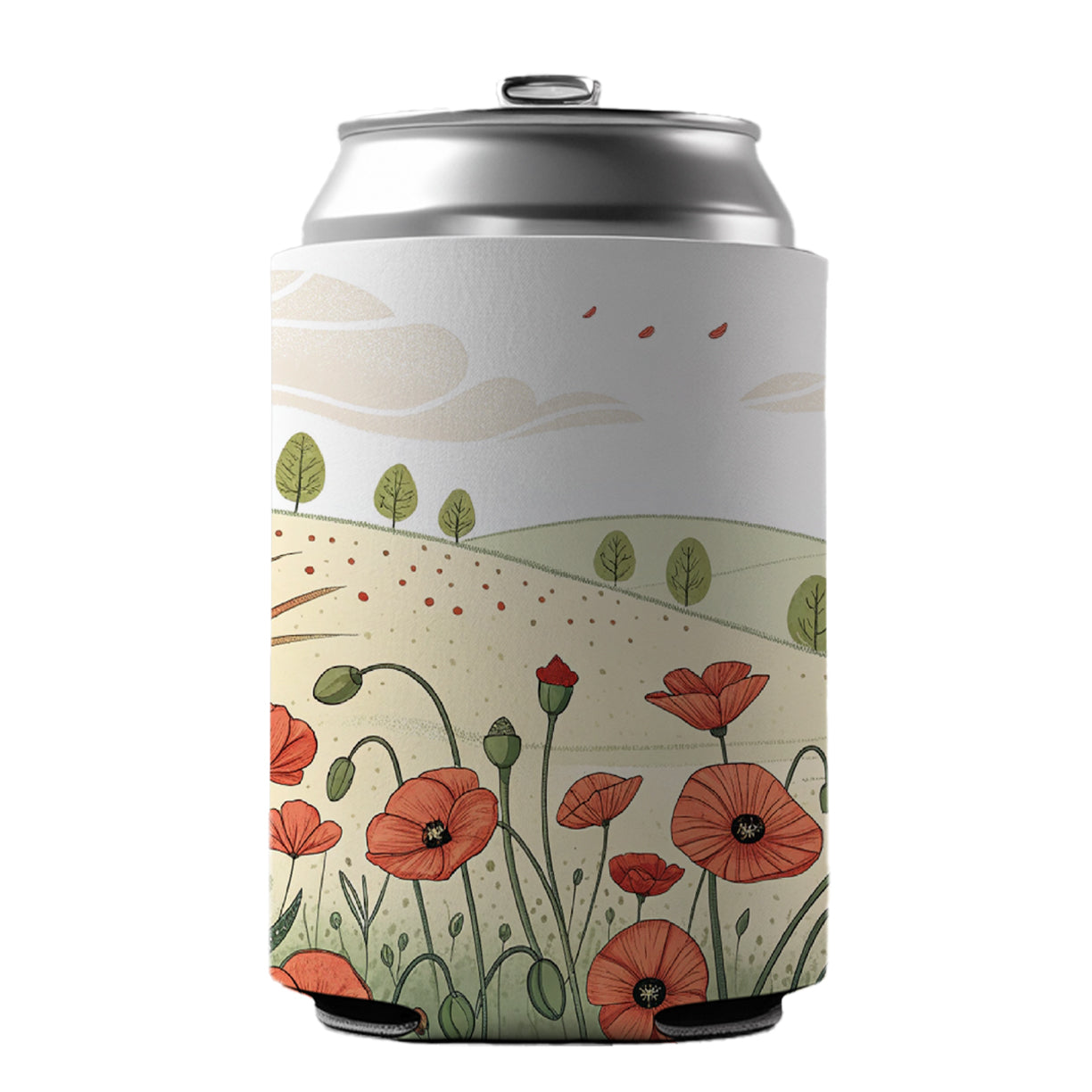 Field Of Poppies Poppy Flowers Can Cooler Beer Soda Drink Insulated Holder Sleeve Hugger