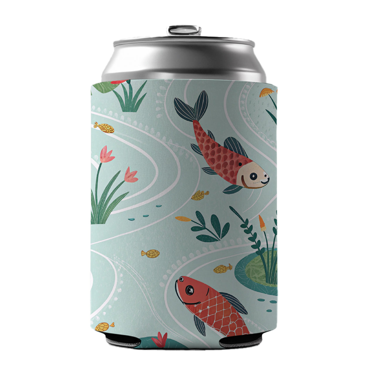 Fish Swimming In Pond Can Cooler Beer Soda Drink Insulated Holder Sleeve Hugger