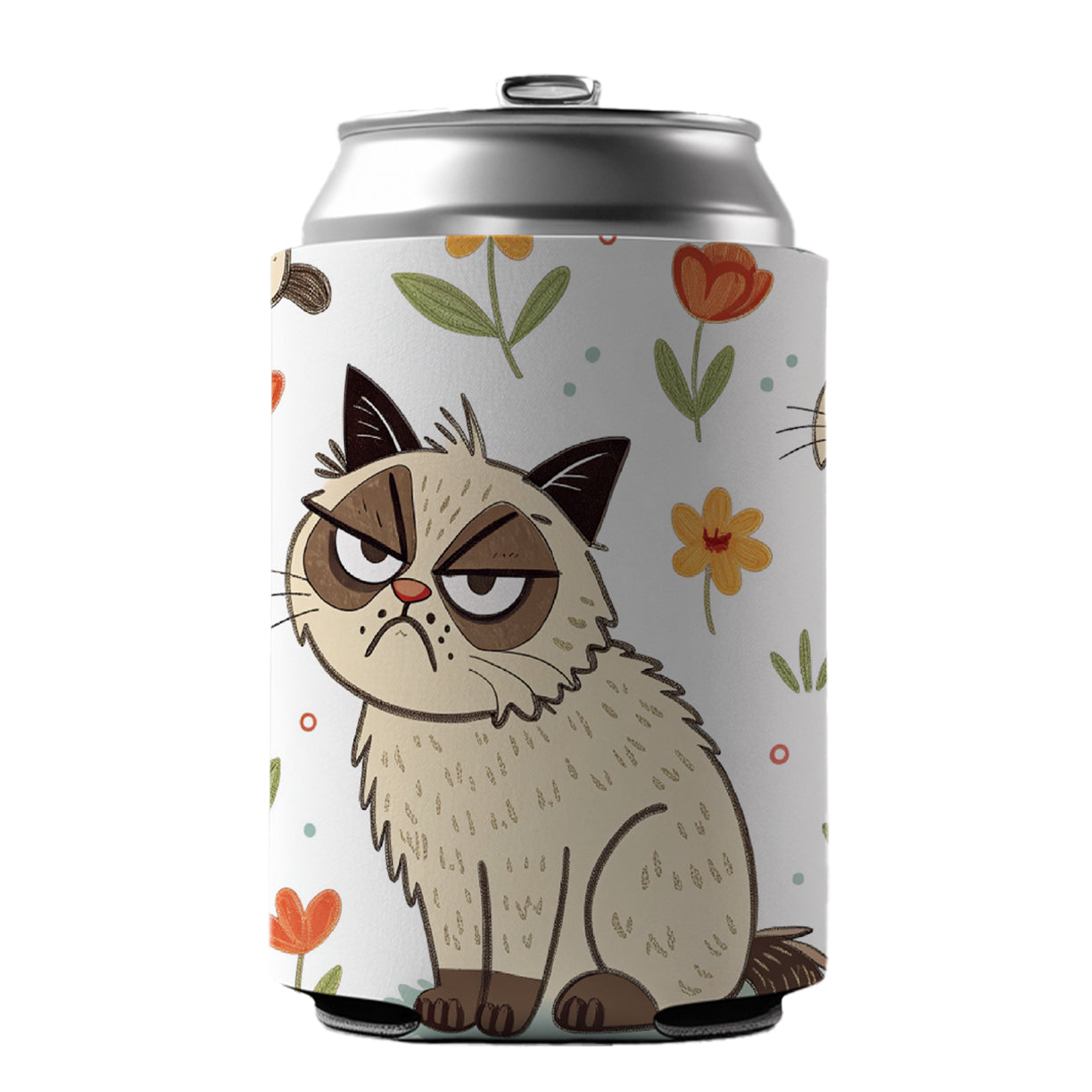 Grumpy Persian Cat Can Cooler Beer Soda Drink Insulated Holder Sleeve Hugger