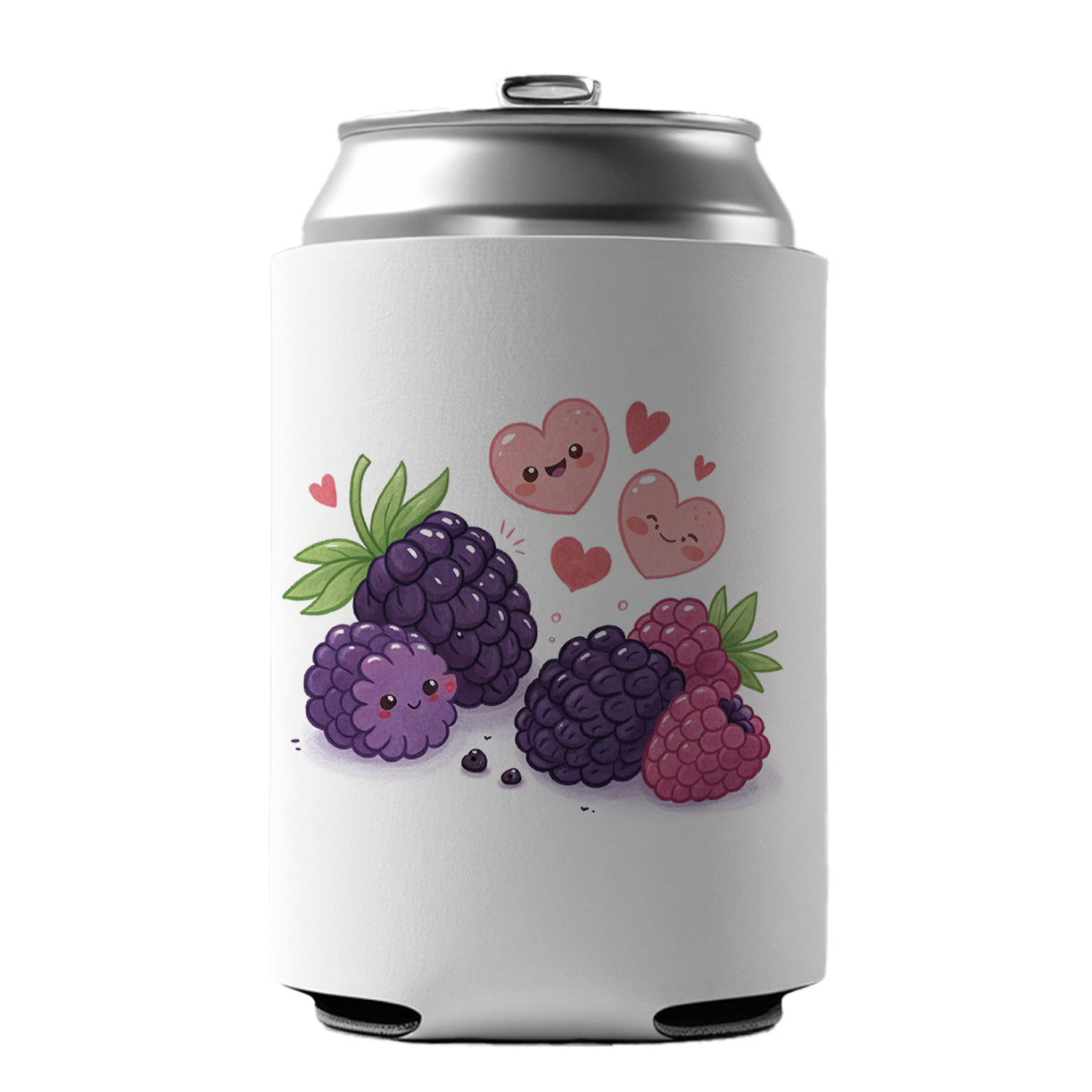 Kawaii Blackberries And Hearts Can Cooler Beer Soda Drink Insulated Holder Sleeve Hugger