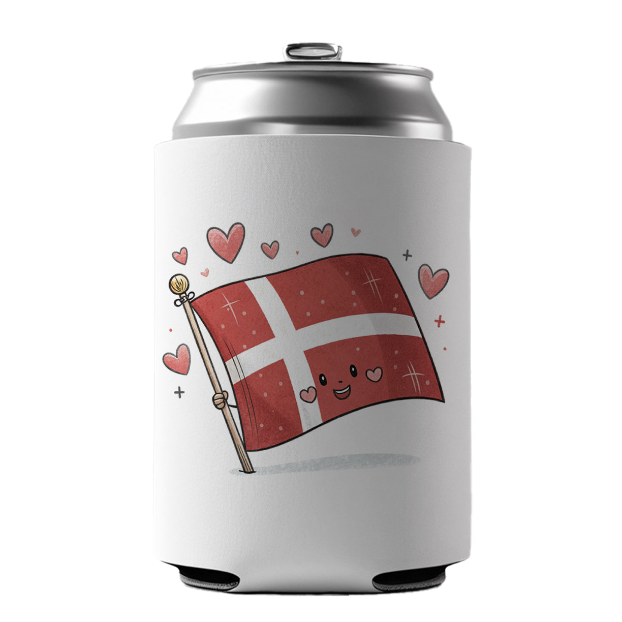 Kawaii Denmark Flag Can Cooler Beer Soda Drink Insulated Holder Sleeve Hugger