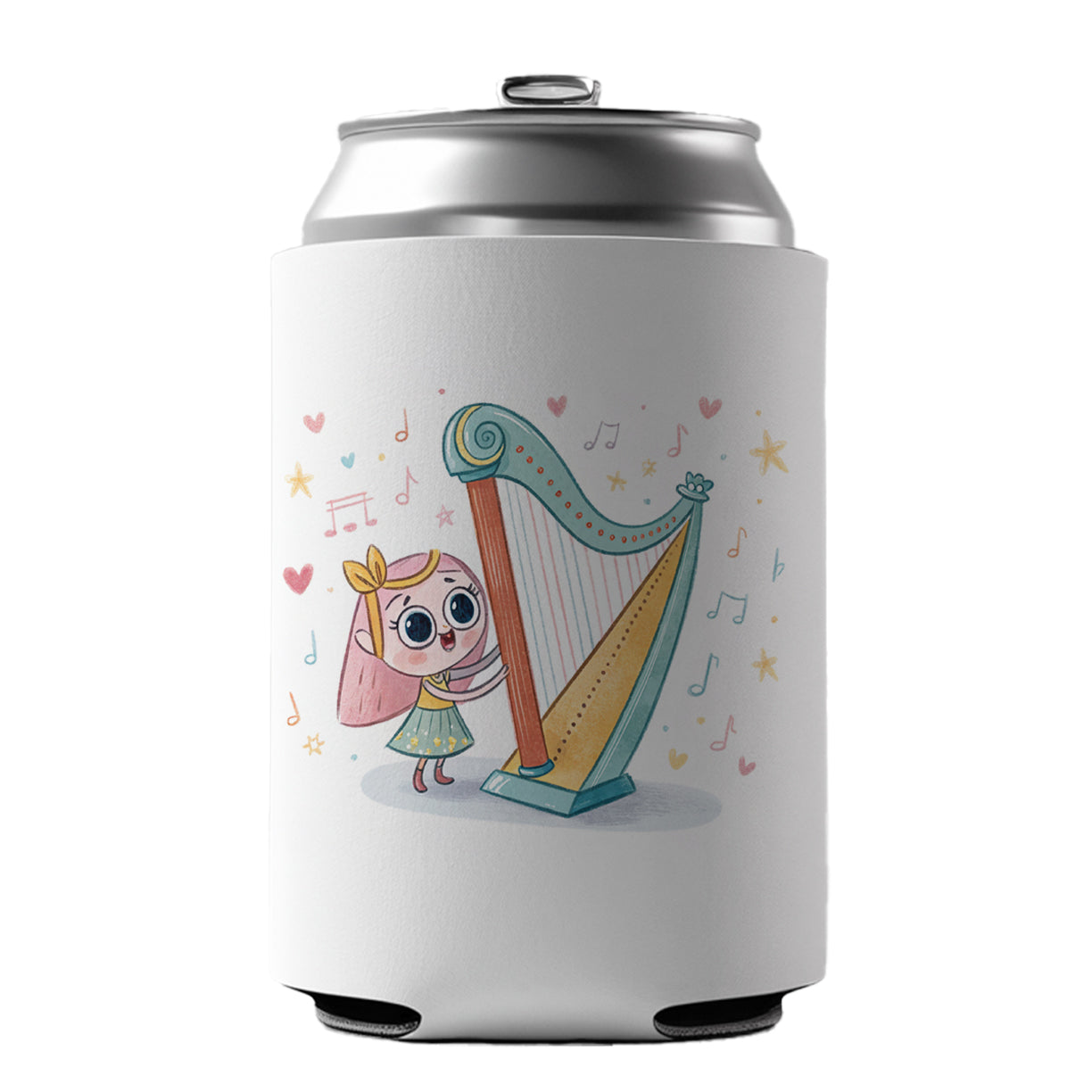 Kawaii Harp Music Can Cooler Beer Soda Drink Insulated Holder Sleeve Hugger