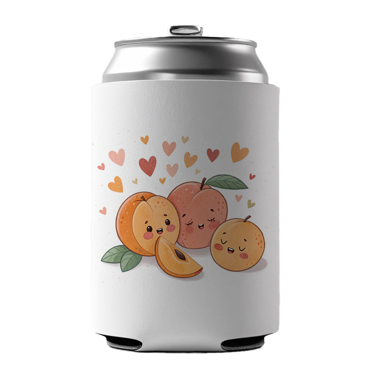 Kawaii Peaches And Hearts Can Cooler Beer Soda Drink Insulated Holder Sleeve Hugger