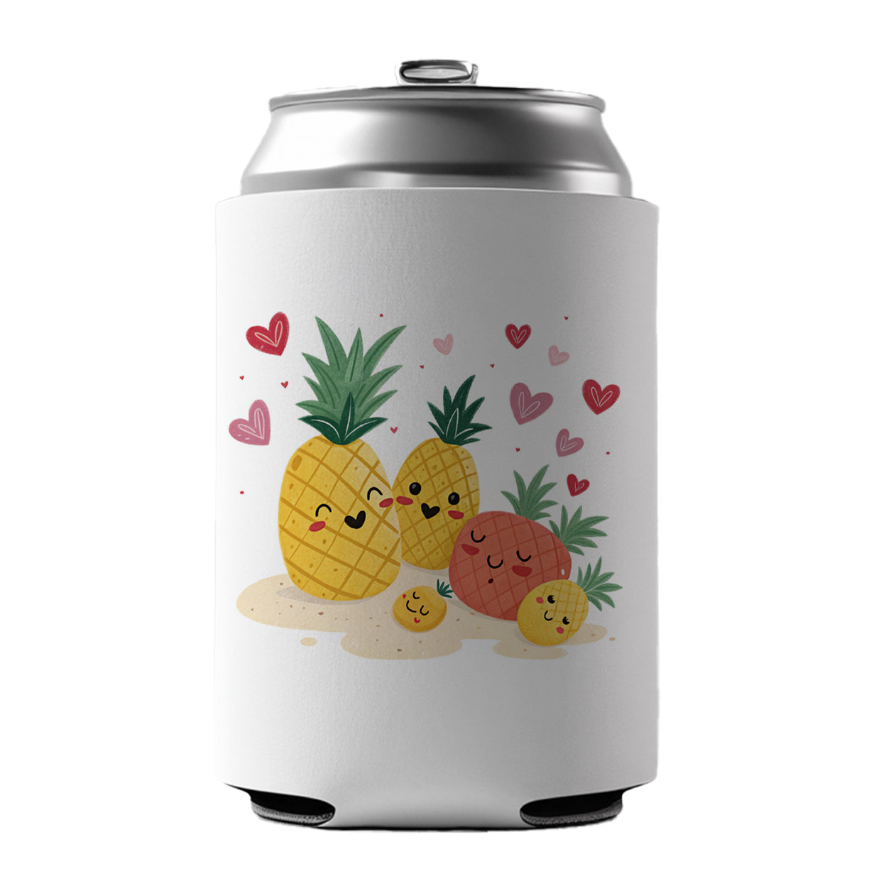 Kawaii Pineapples And Hearts Can Cooler Beer Soda Drink Insulated Holder Sleeve Hugger