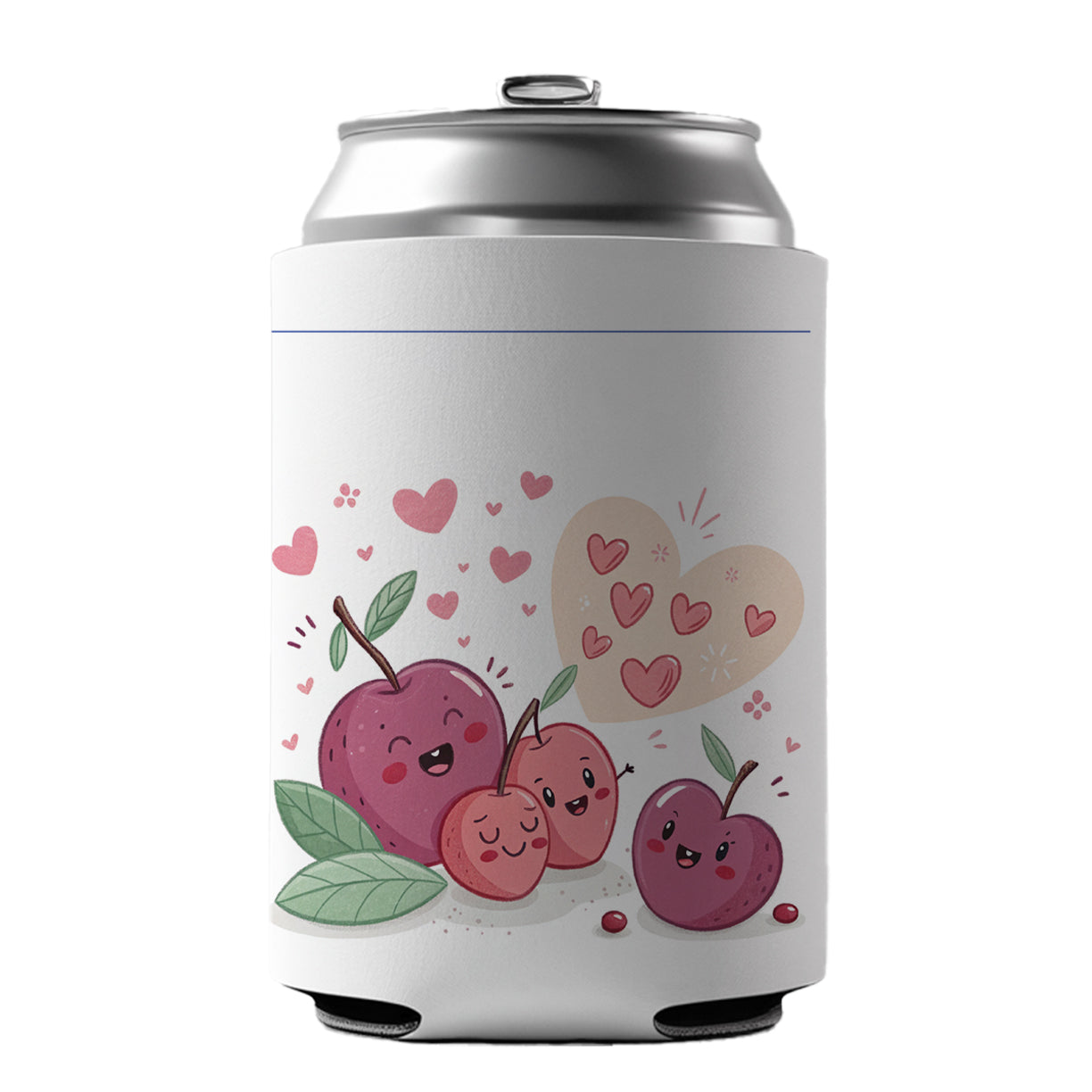 Kawaii Plums And Hearts Can Cooler Beer Soda Drink Insulated Holder Sleeve Hugger