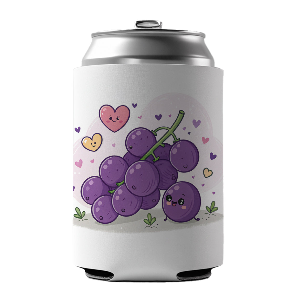 Kawaii Purple Grapes And Hearts Can Cooler Beer Soda Drink Insulated Holder Sleeve Hugger