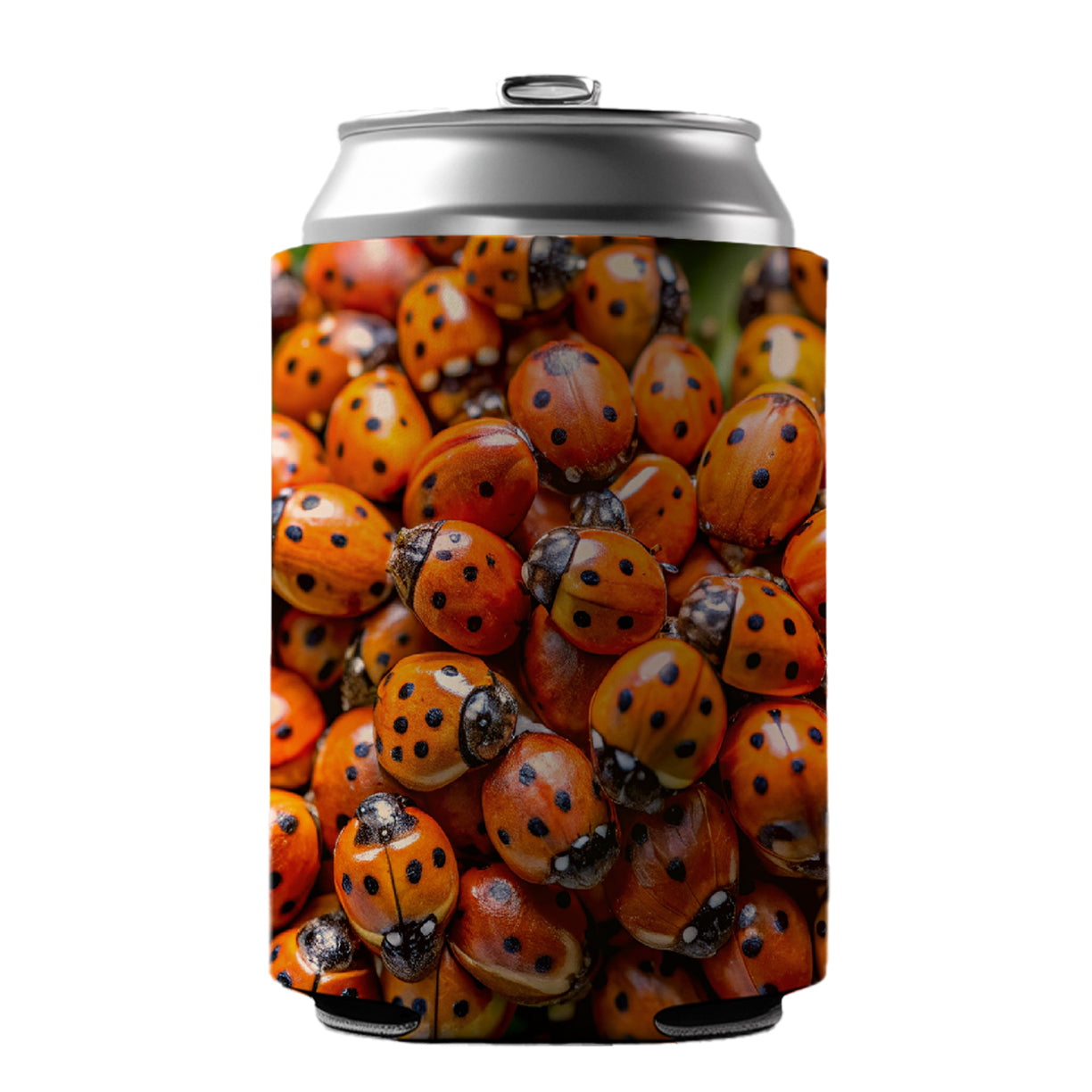 Close-Up Of Ladybugs Covering Leaf Can Cooler Beer Soda Drink Insulated Holder Sleeve Hugger