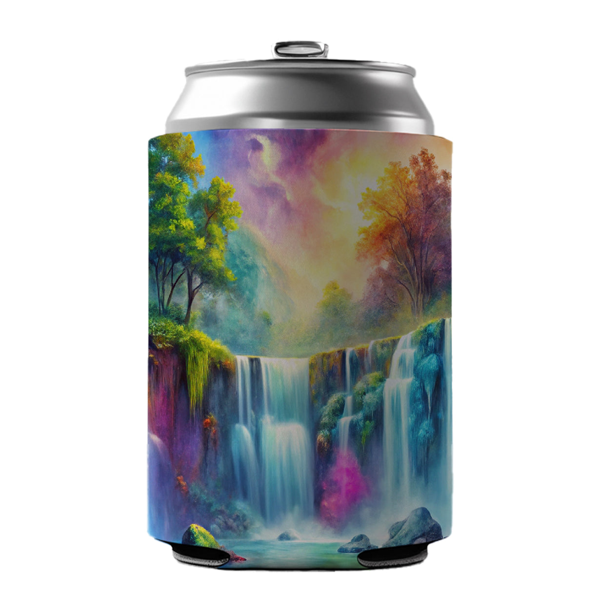 Colorful Fantasy Forest Waterfalls Can Cooler Beer Soda Drink Insulated Holder Sleeve Hugger