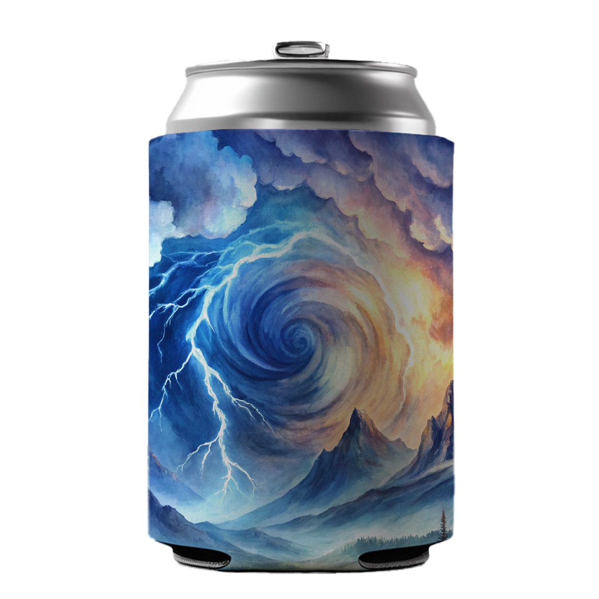 Hurricane and Lightning At Night in the Mountains Watercolor Can Cooler Beer Soda Drink Insulated Holder Sleeve Hugger