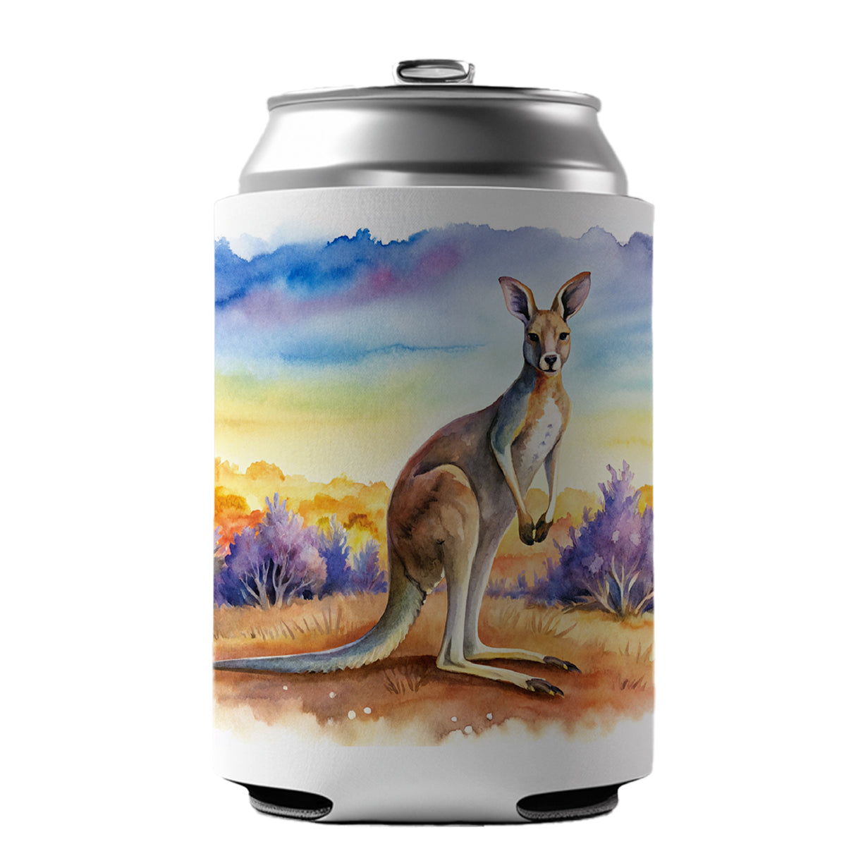 Kangaroo In The Fields Of Australia Watercolor Can Cooler Beer Soda Drink Insulated Holder Sleeve Hugger