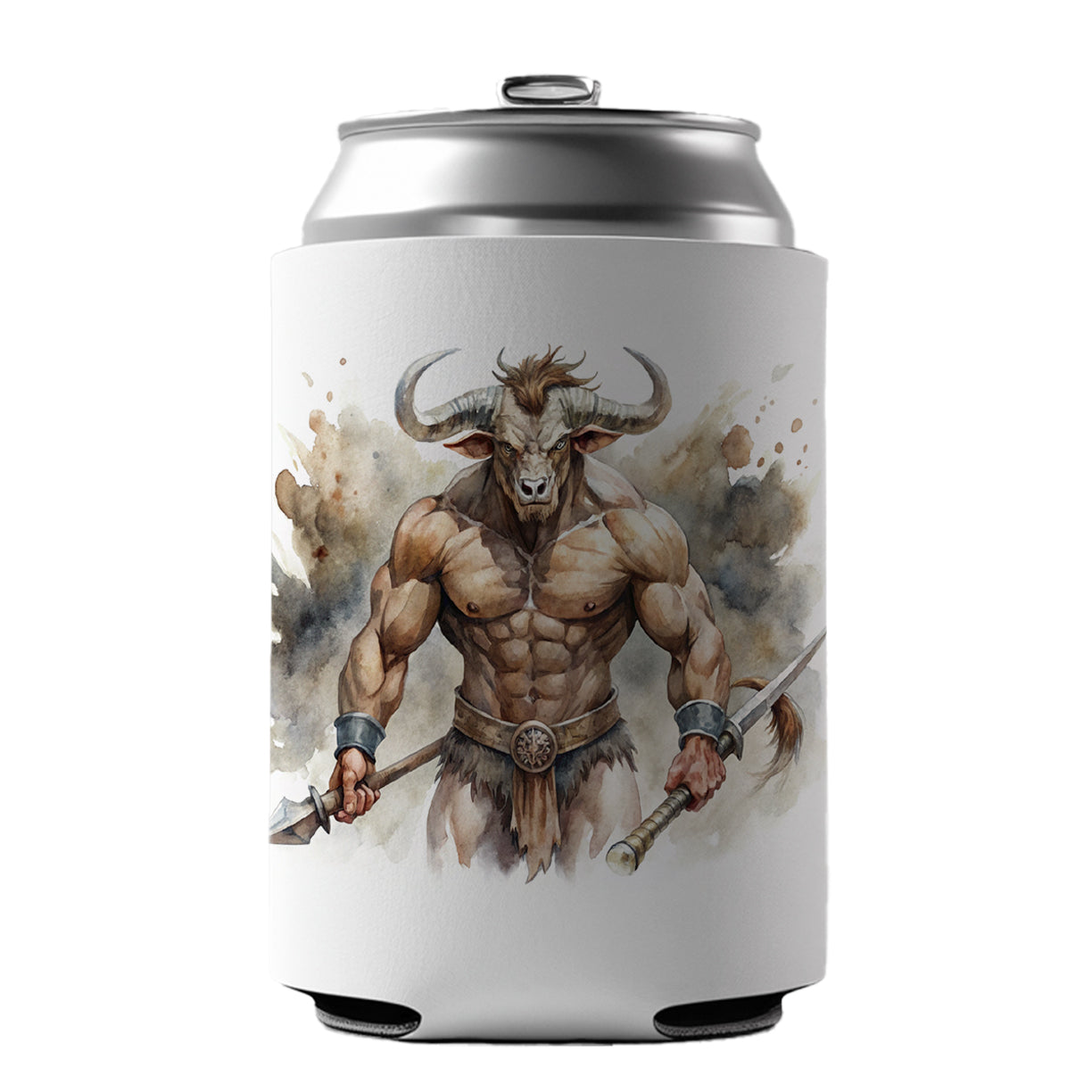 Minotaur Greek Mythology Watercolor Can Cooler Beer Soda Drink Insulated Holder Sleeve Hugger