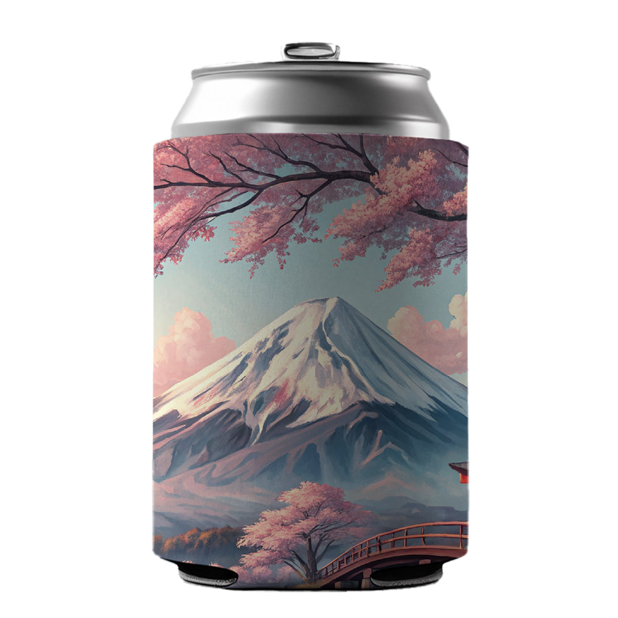 Mount Fuji During Cherry Blossom Season Japan Can Cooler Beer Soda Drink Insulated Holder Sleeve Hugger