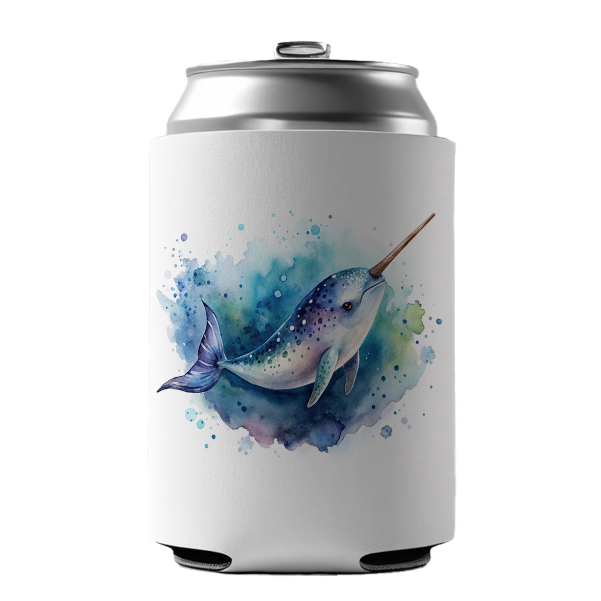 Narwhal Swimming Unicorn of the Sea Watercolor Can Cooler Beer Soda Drink Insulated Holder Sleeve Hugger