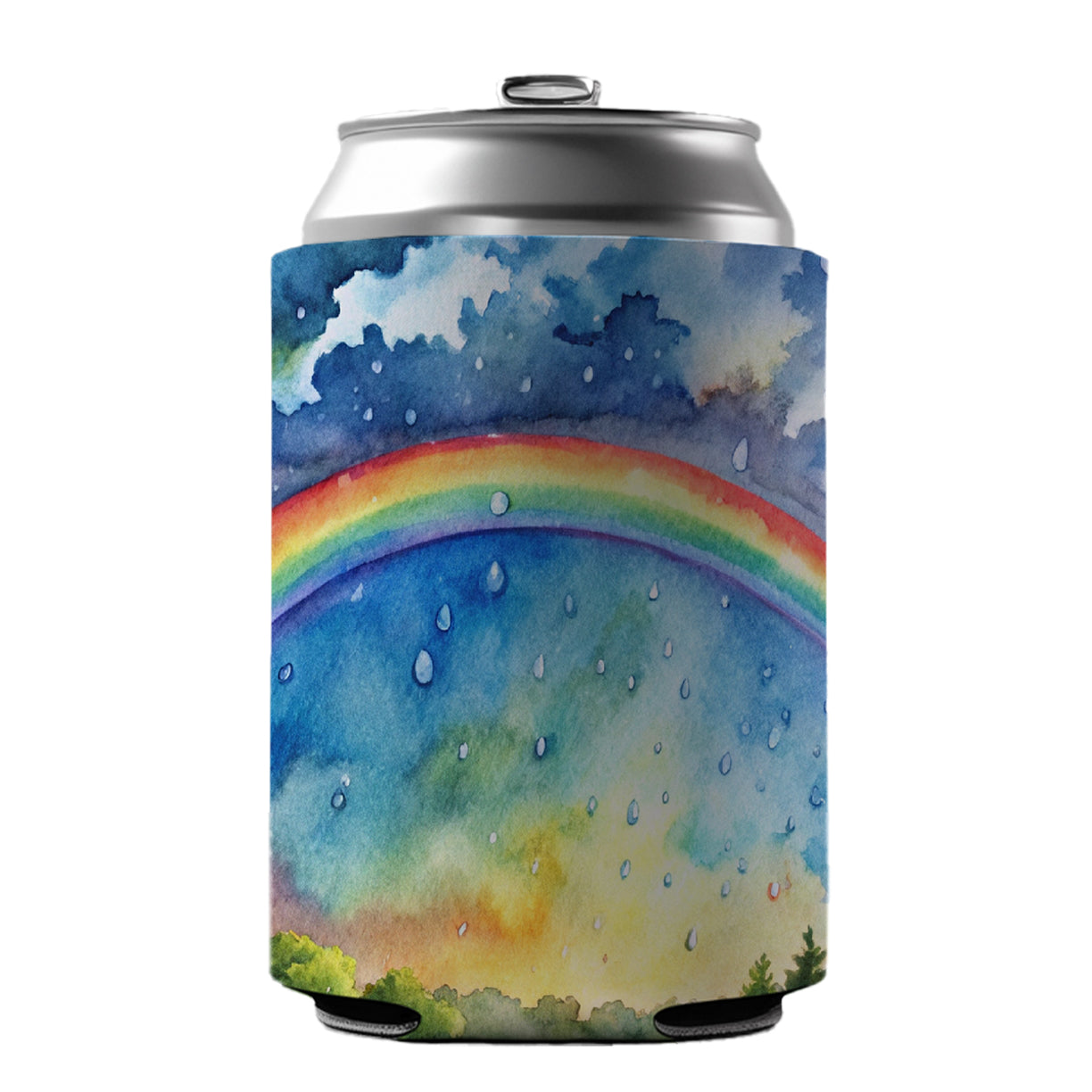 Rainbow After Rain Storm Watercolor Can Cooler Beer Soda Drink Insulated Holder Sleeve Hugger